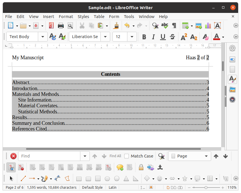 table of contents